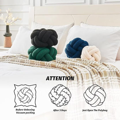Uvvyui Knot Pillow Ball, Soft Black Home Decor Knotted Pillows, Handmade Round Plush Throw Pillow, Aesthetic & Cute Large Decorative Pillows for Bed, Floor, Couch, Bedroom Home Decor 11 inches