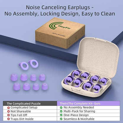 Noise Cancelling Ear Plugs for Sleep, Small Ear Fit - No-Pain for Side Sleepers, 33dB NRR Reusable Silicone One-Piece Design, 4 Sizes for Adults & Kids, Portable Case