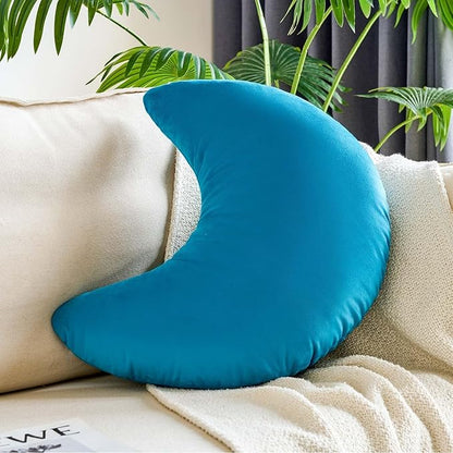 Teal Moon Pillow, 19.6" Cute Soft Velvet Half Moon Shape Plush Decorative Throw Pillows Cushions Room Decor for Couch Bedroom Living Room