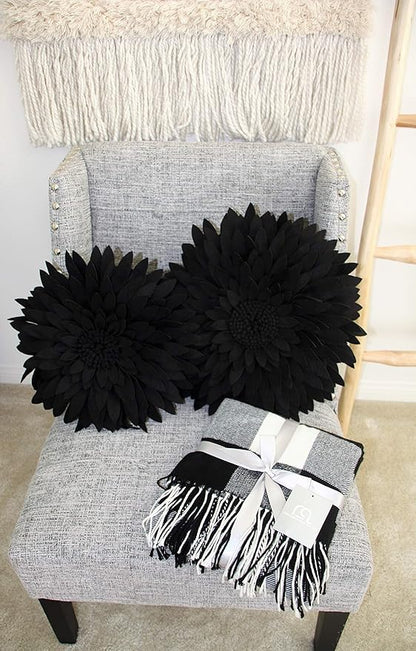 Contempo Lifestyles 3D Daisy Flower Decorative Pillow - Sunflower Throw Pillow for Couch & Bed - Shaped Decor (14.5" Flower, 13" With Insert, Black)