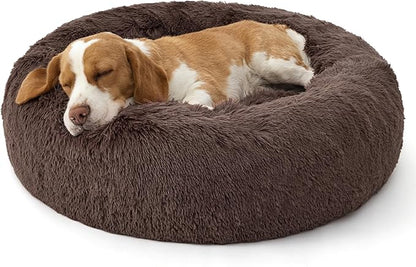 Bedsure Calming Dog Bed Medium Size Dog - 30in Donut Round Washable Medium Pet Bed,Anti-Slip＆Removable Cover,420GSM Anti-Anxiety Fluffy Plush Faux Fur,Fits up to 45 lbs Pets,Plus Version