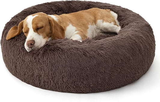 Bedsure Calming Dog Bed Medium Size Dog - 30in Donut Round Washable Medium Pet Bed,Anti-Slip＆Removable Cover,420GSM Anti-Anxiety Fluffy Plush Faux Fur,Fits up to 45 lbs Pets,Plus Version