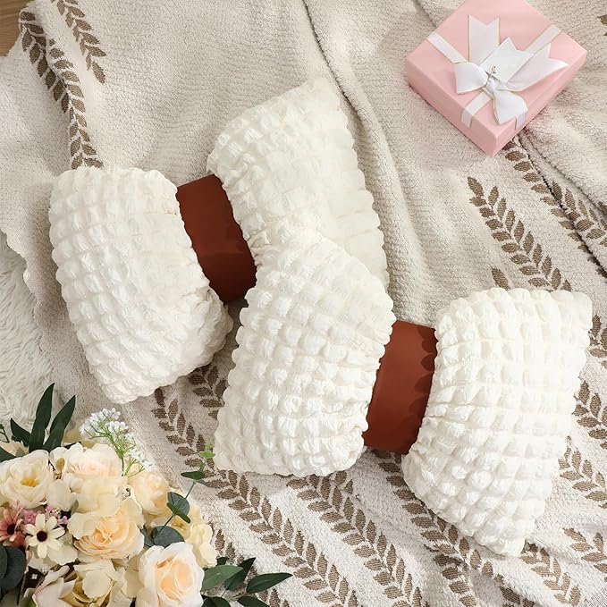 Novabright 2 Pcs Bow Pillow, 13 x 14 Bow Shaped Coquette Throw Pillow, Cushion Soft Home Decorative for Bedroom Sofa Couch Living Room(Beige)