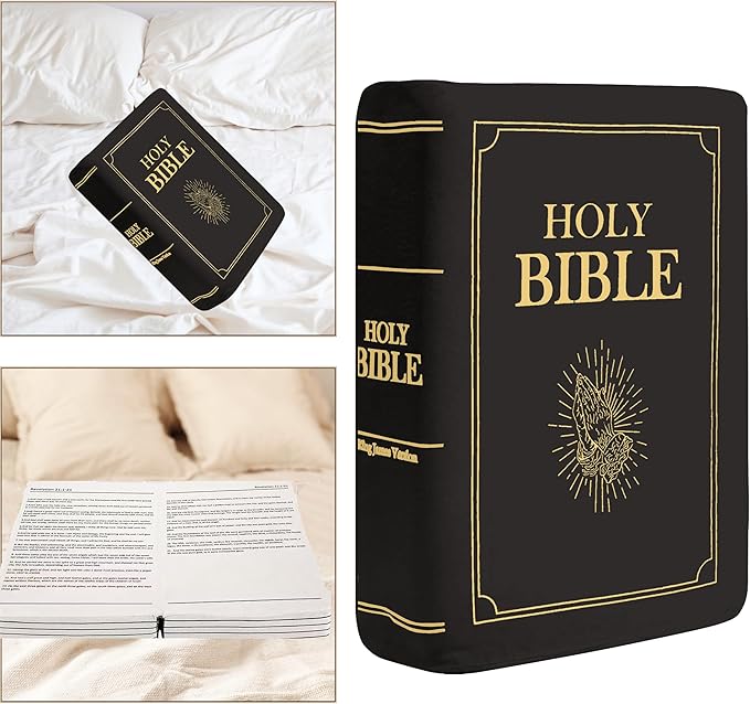 Bible Pillow Book Plush That Opens, for Teens Adults Christian Gifts, Cozy Faith Bible Pillow (Black)