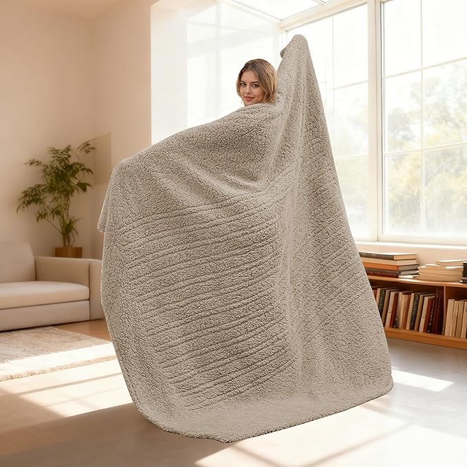 Electric Heated Blanket Twin Size 62"×84" with 9 Heating Levels & 1-10Hs Auto Off, Heating Blankets Double Sided Plush Sherpa, Energy Efficient, Machine Washable, Light Brown