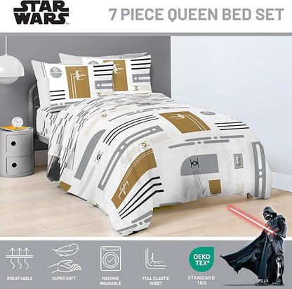 Jay Franco Comforter Set Includes Sheets and Pillow Covers - Soft and Cozy Bed Set for Stylish Room Decor, White - Star Wars, 7 Piece Queen Bedding