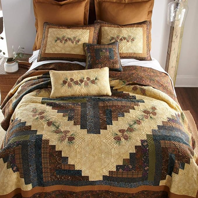 Donna Sharp Pillow Sham - Cabin Raising Pine Cone Lodge Decorative Pillow Cover with Pine Cone Pattern - Standard