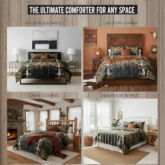 Erosebridal Duck Camo Bed in a Bag Queen Comforter Set 7-Piece | Wild Duck Bedding Sets Mens Fall Leaves Camo Comforter and Sheet Set, Woodland Animals Farmhouse Room Decor,Hunting Rustic Cabin Decor