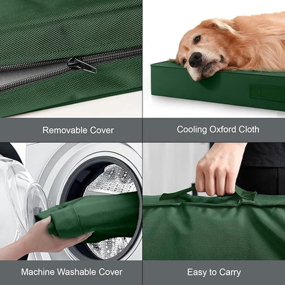 Outdoor Dog Bed for Medium Dogs, Waterproof Dog Crate Mat Orthopedic Egg Crate Foam Pet Bed with Washable Removable Oxford Cover, Dark Green