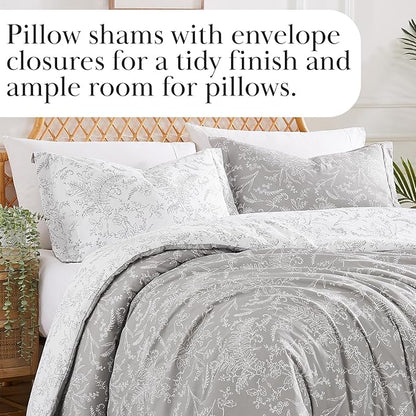 Southshore Fine Living, Inc. Twin Mattress Comforter Set, Hotel Quality Bedding, Floral Bedspread with Matching Pillow Sham for Twin/XL Beds, Reversible Bed Comforter, Winter Brush Grey/White