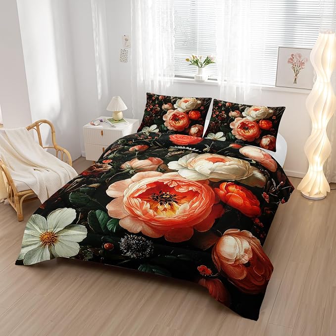 Colorful Flower Comforter Set Full Size 3 PCS Bed in a Bag,Cute Floral Bedding Set for Girls Teens,Ultra Soft Microfiber Comforter Bed Set with 3-Pieces, Floral Bedroom Decor