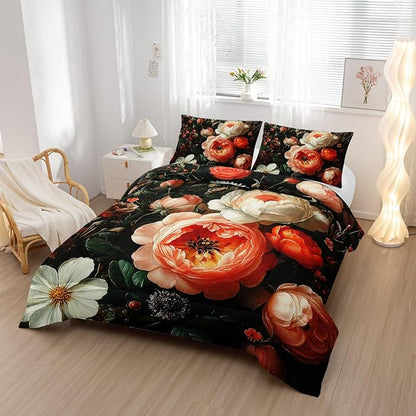 Colorful Flower Comforter Set Full Size 3 PCS Bed in a Bag,Cute Floral Bedding Set for Girls Teens,Ultra Soft Microfiber Comforter Bed Set with 3-Pieces, Floral Bedroom Decor