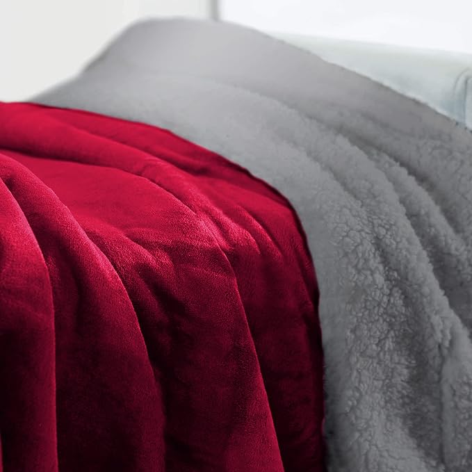 Genteele Sherpa Throw Blanket Super Soft Reversible Ultra Luxurious Plush Blanket, 102 x 90 inches, Rich Burgundy Red/Gray