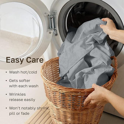 California Design Den Deep Pocket King Sheet Set - 1000 Thread Count Sateen, Thick and Natural 100% Cotton Sheets King Size, Durable Bedding Set - Light Grey