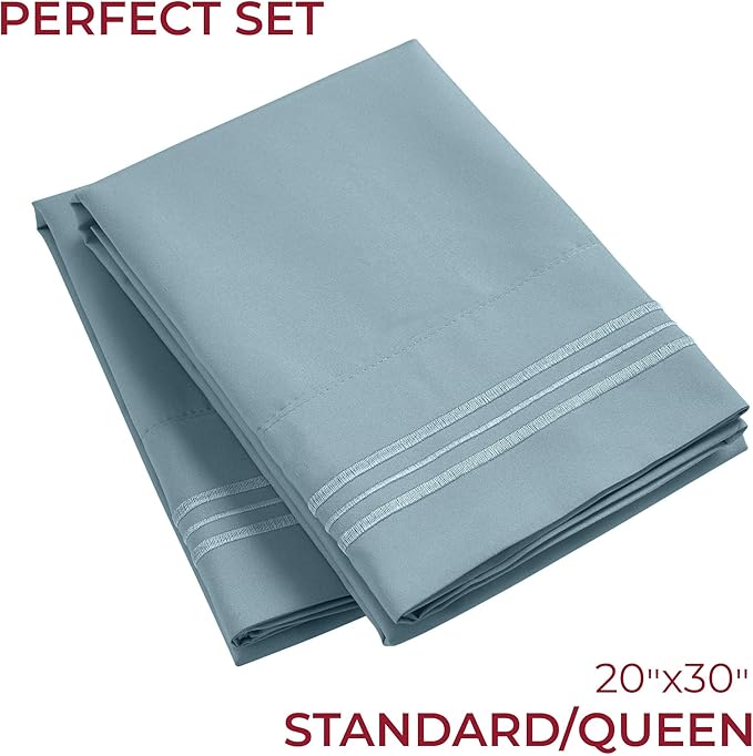 Mellanni Pillow Cases - Luxury, Extra Soft, Cooling Pillow Covers - 2 PC Iconic Collection Pillowcases - Envelope Closure (Standard/Queen 20"x30", Spa Blue)