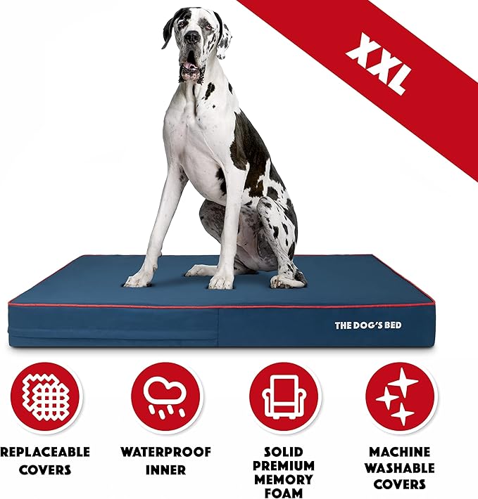 The Dog’s Bed Orthopedic Memory Foam Dog Bed Mattress, Oxford Fabric, Blue with Red Trim, XXL, 6-Inch