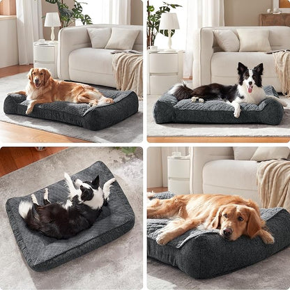 JOEJOY XL Orthopedic Dog Beds Large Sized Dog, Extra Thick Supportive Big Dogs Couch Bed with Sides, Ultra Soft Pet Bed Sofa for Large Dogs, Grey, 38''x28''