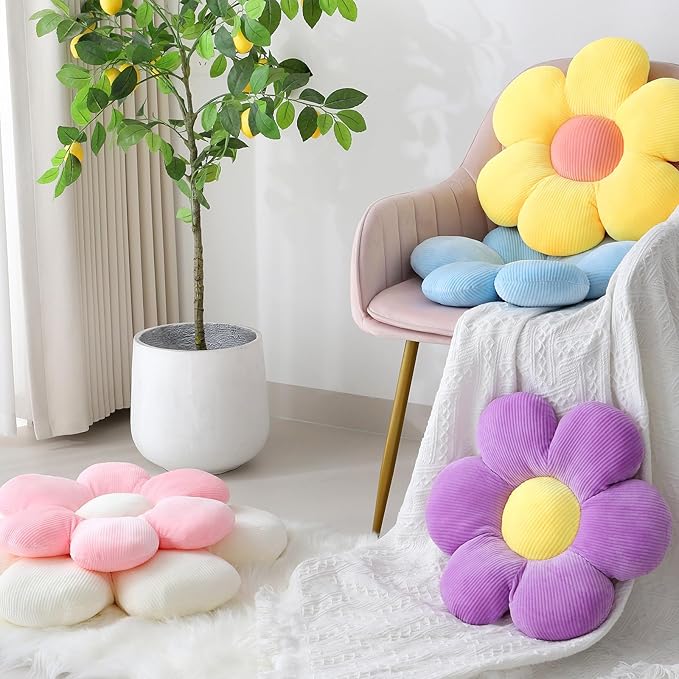 Six Petal Flower Pillow,Soft Daisy Shaped Throw Pillows Cushion Seating for Home Decorative Cute Daisy Throw Pillow for Bed Sofa Couch (Dark Pink,15.7'')