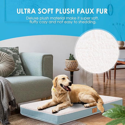 Orthopedic Dog Bed for Large Dogs and Extra Large Dogs, XL Waterproof Dog Bed with Removable Washable Cover & Anti-Slip Bottom, Crate Bed, Deluxe Plush Pet Bed Mat, L-Plus(36"X27"X3"), Blue