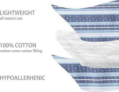 Homzard Quilts Queen Size,Blue White Snowflake Striped Quilt Bedspread Set,Cotton Boho Blue Comforter Set, Lightweight Comforter Queen Size (90 * 98 inches) and 2 Pillow Shams
