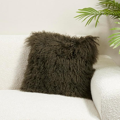 SARO LIFESTYLE 100% Wool Mongolian Lamb Fur Poly Filled Throw Pillow