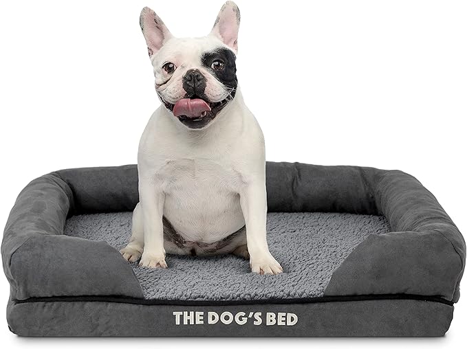 The Dog’s Bed Orthopedic Memory Foam Dog Bed with Bolsters, Plush Fabric, Grey Plush, S