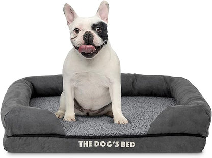 The Dog’s Bed Orthopedic Memory Foam Dog Bed with Bolsters, Plush Fabric, Grey Plush, S