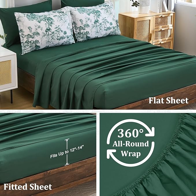 DJY Queen Size Comforter Sets, Green Botanical Comforters with Sheets 7 Pieces Bed in a Bag Queen Elegant Plants Print Soft Microfiber Reversible Complete Bedding Sets for All Season