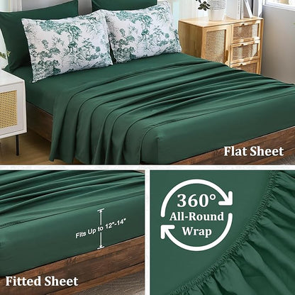 DJY Queen Size Comforter Sets, Green Botanical Comforters with Sheets 7 Pieces Bed in a Bag Queen Elegant Plants Print Soft Microfiber Reversible Complete Bedding Sets for All Season