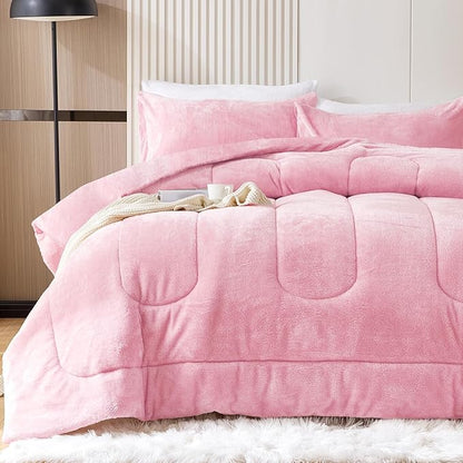 YIYEA Fluffy Queen Size Comforter Set, Luxury Faux Fur Comforter, Ultra Soft Plush Fuzzy Velvet Bedding Comforter Sets for Fall Winter, Cozy Warmth, No Shedding, 3PC, Queen, Pink