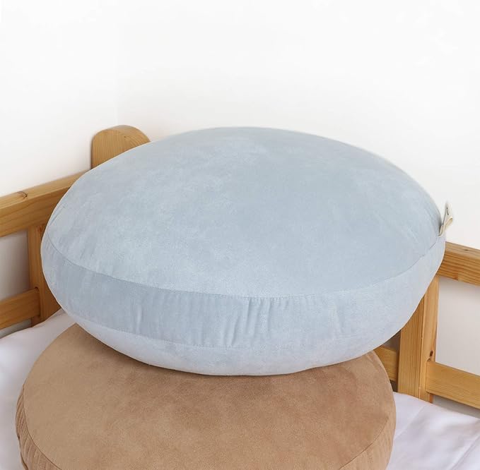 Round Throw Pillow for Kids 16x16 100% Down-Like Polyester Filling Super Soft Cushion Ultra Fluffy Feather-Like Touch Decorative Round Floor Pillow for Couch Bed Sofa, Light Blue, 1 Piece
