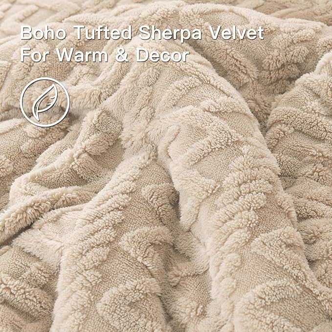 Andency Fluffy Sherpa King Comforter Set, Super Soft Beige Fleece Warm Bedding for Winter, Luxury Jacquard Boho Thick Fuzzy Plush Bed Set 3 Pieces(1 Shaggy Comforter, 2 Pillowcases)