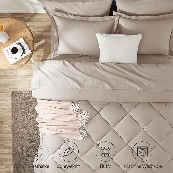 CozyLux King Size Comforter Set Linen - 7 Pieces Bed in a Bag King, Luxury Soft Bed Set for All Seasons, Bedding Set with Down Alternative Comforter, Sheets, Pillowcases & Shams