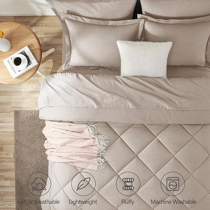 CozyLux Queen Comforter Set Linen - Bed in a Bag Queen Size 7 Pieces, Luxury Soft Bed Set for All Seasons, Bedding Set with Down Alternative Comforter, Sheets, Pillowcases & Shams