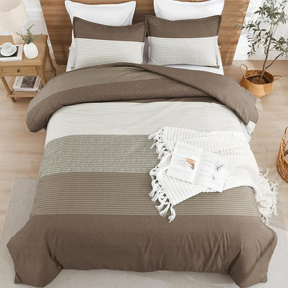 Litanika Comforter Set Twin/Twin XL Coffee - 2 Pieces Lightweight Colorblock Stripe Fluffy Bedding Comforter Sets, All Season Bed Set