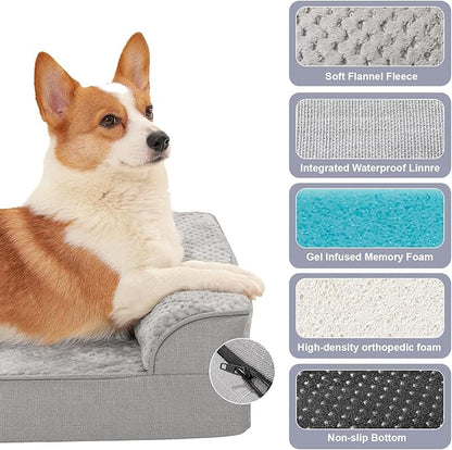 Orthopedic Dog Bed for Small and Medium Dogs, Memory Foam Pet Bed with Washable Removable Cover, Nonskid Bottom, Waterproof, for Indoor, Outdoor, Crate ＆ Car Use, 30x20x6 Inches, Light Grey