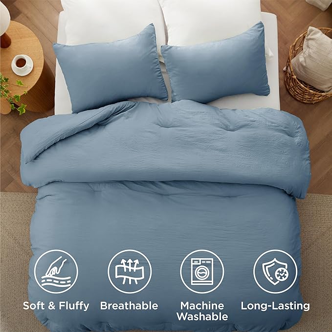 Bedsure Full Comforter Set, Dusty Blue Soft Prewashed Bedding for All Seasons, 3 Pieces GentleSoft™ Bed Set, 1 Lightweight Comforter (82"x86") and 2 Pillowcases (20"x26")