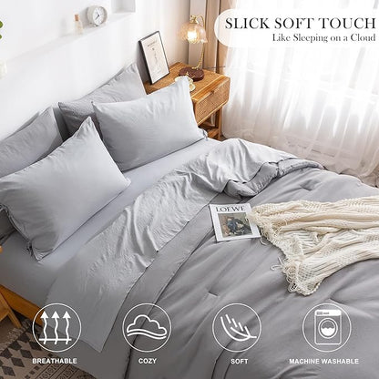 COTTEBED Super Soft King Size Comforter Set with Sheets - 7 Pieces King Bed in A Bag Modern Farmhouse Solid Polycotton Dark Gray Conforter and Light Grey Bedding Sheet Set Pillow Shams All Season Use