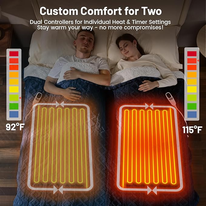 Heated Blanket Electric Queen Size - 84"x90" Electric Blanket with Dual Control, 9 Heat Levels and 1-10 Hours Timer, Soft Jacquard Fleece & Sherpa Washable, Great Gift Idea - Navy Blue