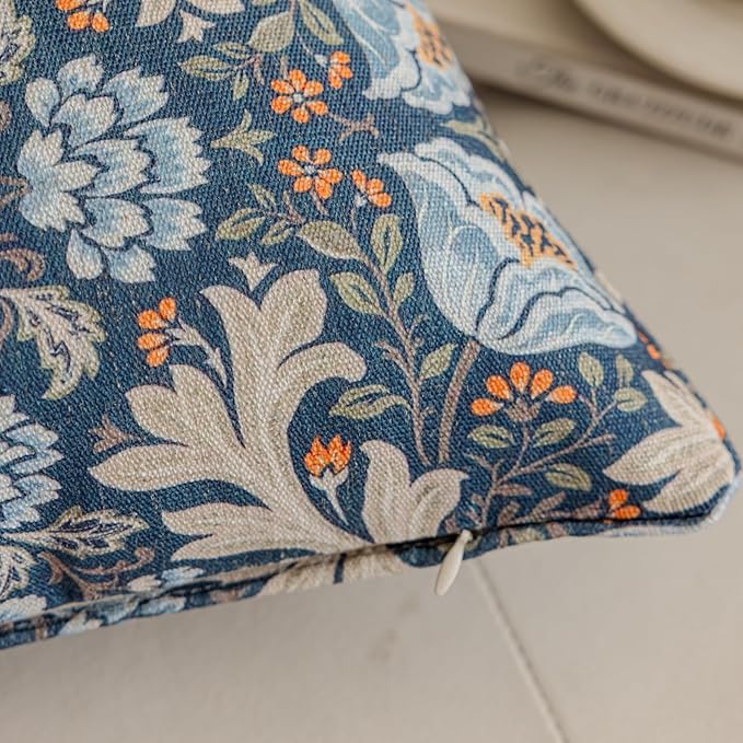 Throw Pillow Covers with Insert Included, with Embroidered Detail, 18 x 18 inches, Decorative Throw Pillow for Sofa Couch Bed (Navy Blue Floral, 18" L x 18" W)