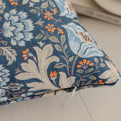Throw Pillow Covers with Insert Included, with Embroidered Detail, 18 x 18 inches, Decorative Throw Pillow for Sofa Couch Bed (Navy Blue Floral, 18" L x 18" W)