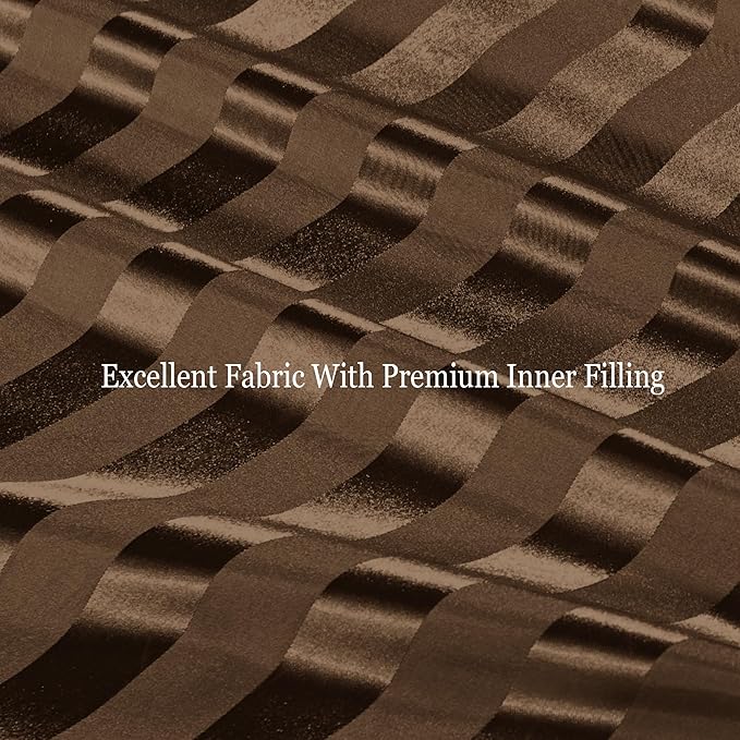Whale Flotilla 2-Piece Reversible Silky Soft Twin Size Comforter Set, Luxury Stripe Satin Comforter Bedding Set with Satin Pillowcase, Lightweight Duvet Set for All Seasons, Brown