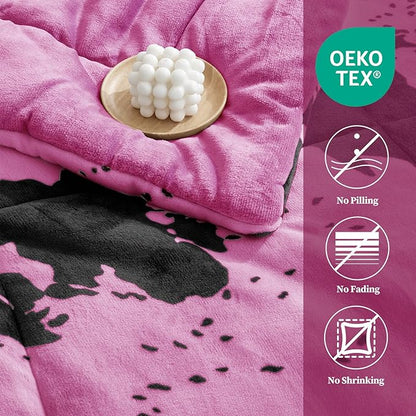 Petrichor Velvet Flannel Twin Comforter Set-Cow Print Western Style Blanket,Luxury Fuzzy Heavy Bedding Set, 2 Pieces Plush Winter Bed Set with Comforter (68"x88") & 1 Pillow Shams (20"x26")