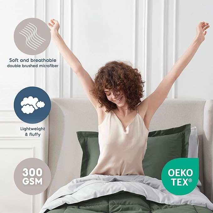 Nestl 5 Piece Twin XL Comforter Set – Olive Green Reversible Bed in a Bag – Complete Twin XL Size Bedding Set with Sheets, Pillowcase and Sham