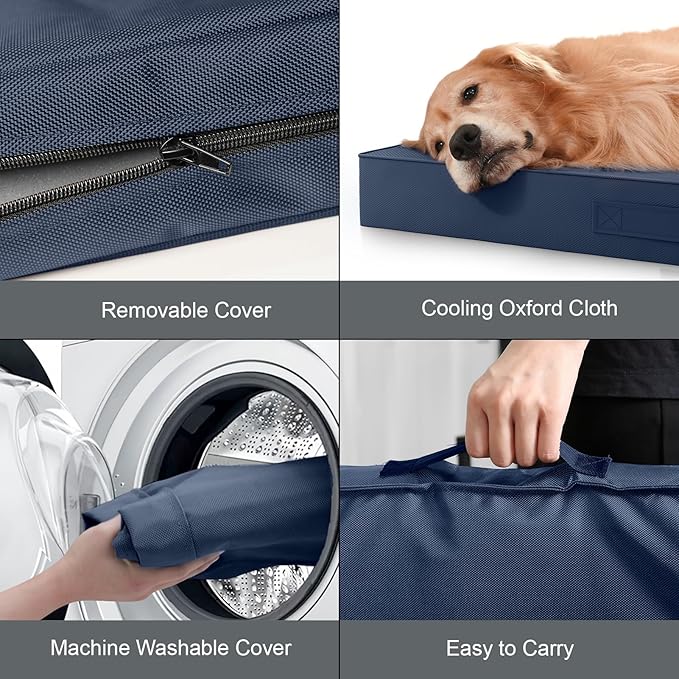 Outdoor Dog Bed for Small Dogs, Waterproof Dog Crate Bed for Medium Dogs Cats, Orthopedic Egg Crate Foam Pet Bed with Washable Removable Oxford Cover, Navy