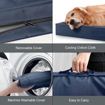 Outdoor Large Washable Dog Bed, Orthopedic Egg Crate Foam Dog Crate Mat for Large Dogs with Removable Oxford Cooling Cover, Navy