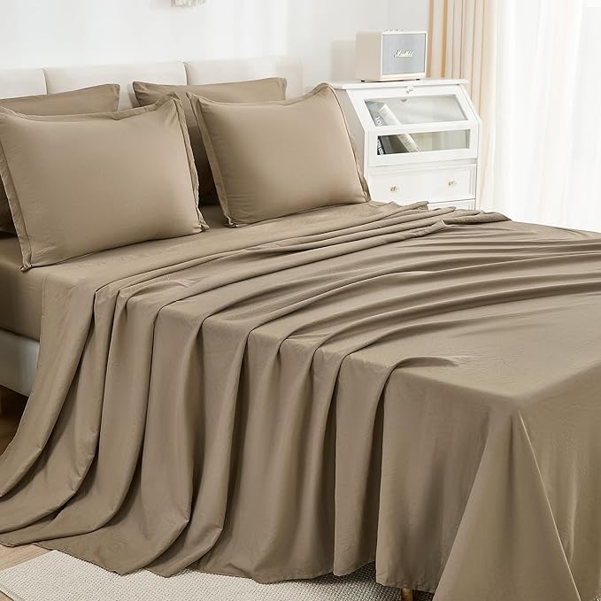 Litanika King Size Comforter Set Taupe - 7 Pieces Bed in a Bag King Bedding Comforter Sets, Solid Lightweight Bed Set with Comforter, Sheets, Pillowcases & Shams