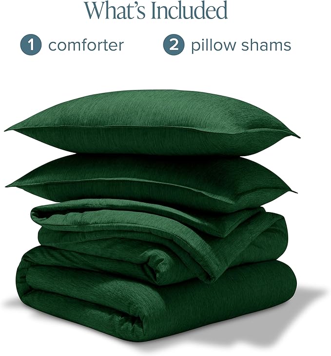 Bare Home Comforter Set - Queen Size - Ultra-Soft - Goose Down Alternative - Premium 1800 Series - All Season Warmth Comforter (Queen, Heathered Forest Green)