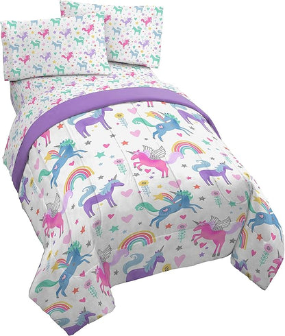 Jay Franco Unicorn Rainbow 4 Piece Twin Bed Set - Includes Comforter & Sheet Set - Super Soft Fade Resistant Microfiber
