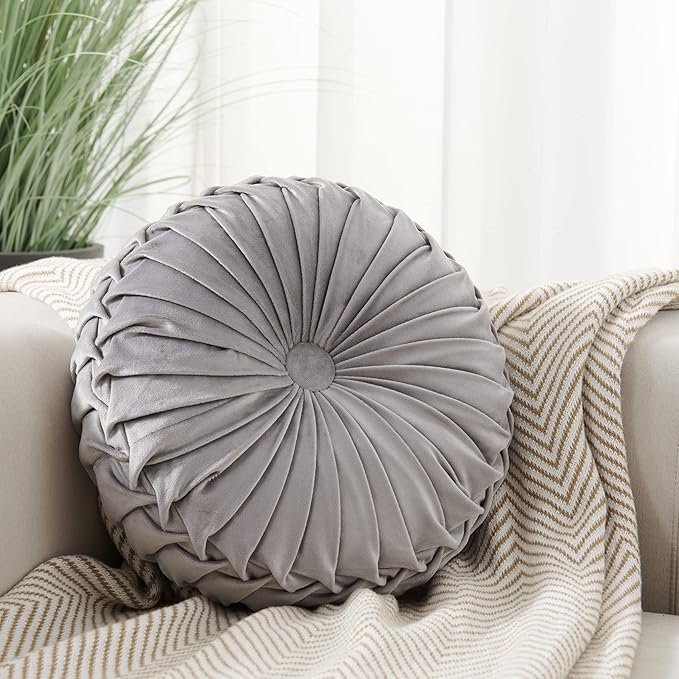 S_SSOY Round Throw Pillow for Couch Decorative 13"X13" Pumpkin Round Velvet Cushion for Sofa Bed Chair Floor Car Decorative (Dark Grey)